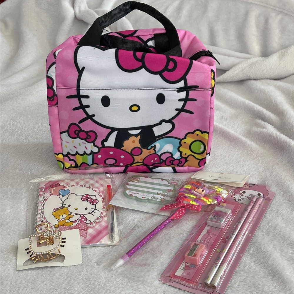 Hello Kitty Pink and White Kids lunch Bag Stationary Set nwt - Picture 1 of 11